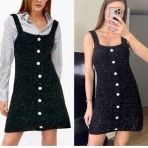 Zara Jeweled Button Metallic Thread Knit Mini Dress Size M